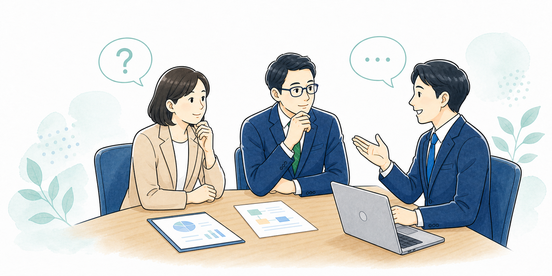 教材や研修の疑問について相談する教育関係者