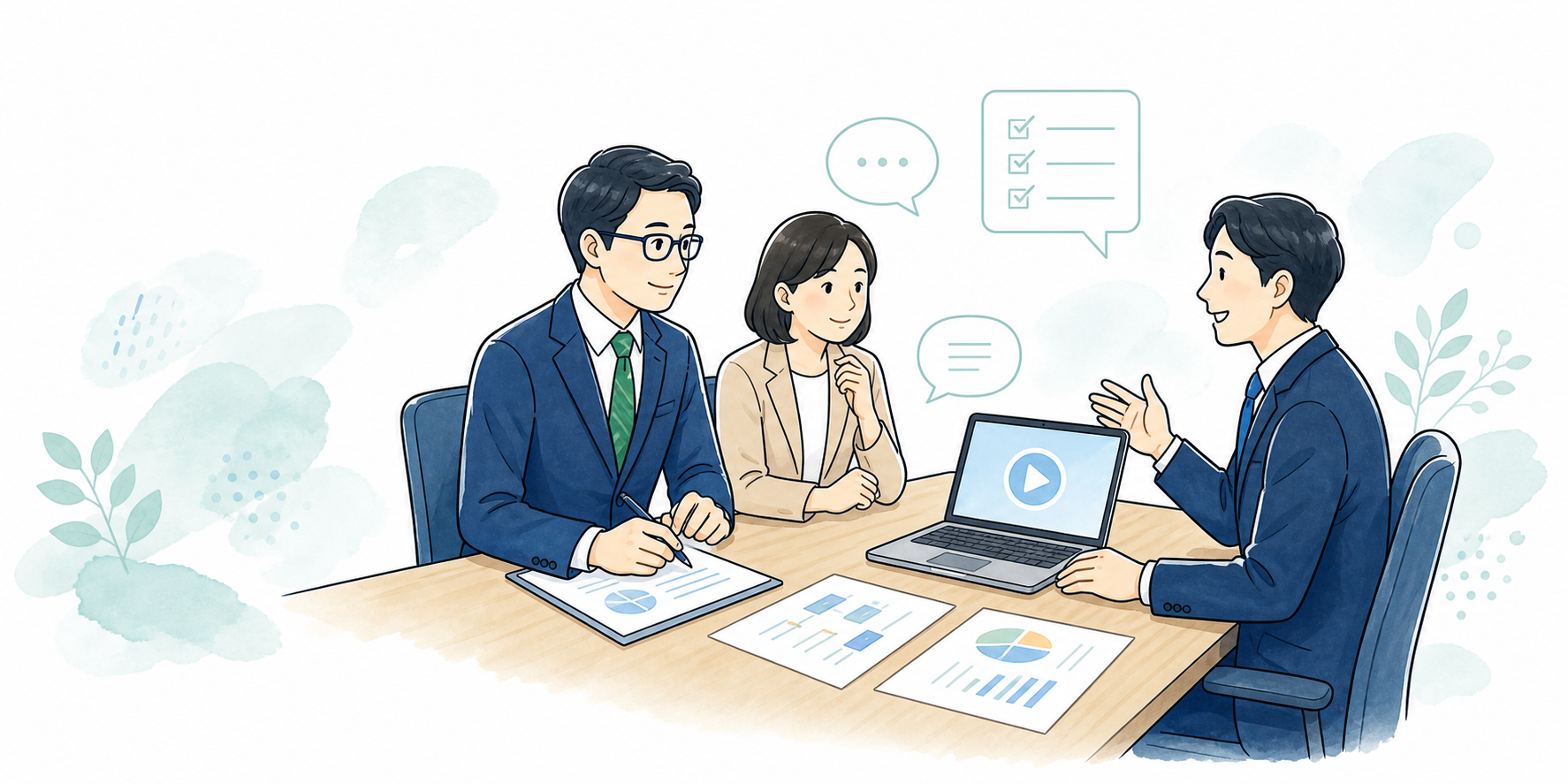 学校の課題と導入方法について打ち合わせる教育関係者